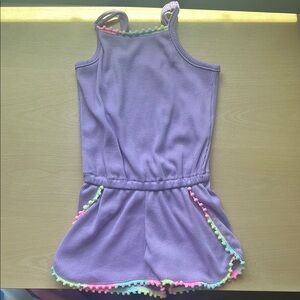 Purple Kids Romper with Pom-Pom Trim